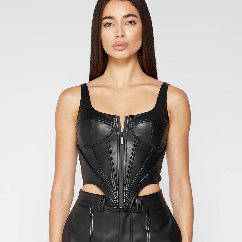 Maniere De Voir Black Leather Cutout Top